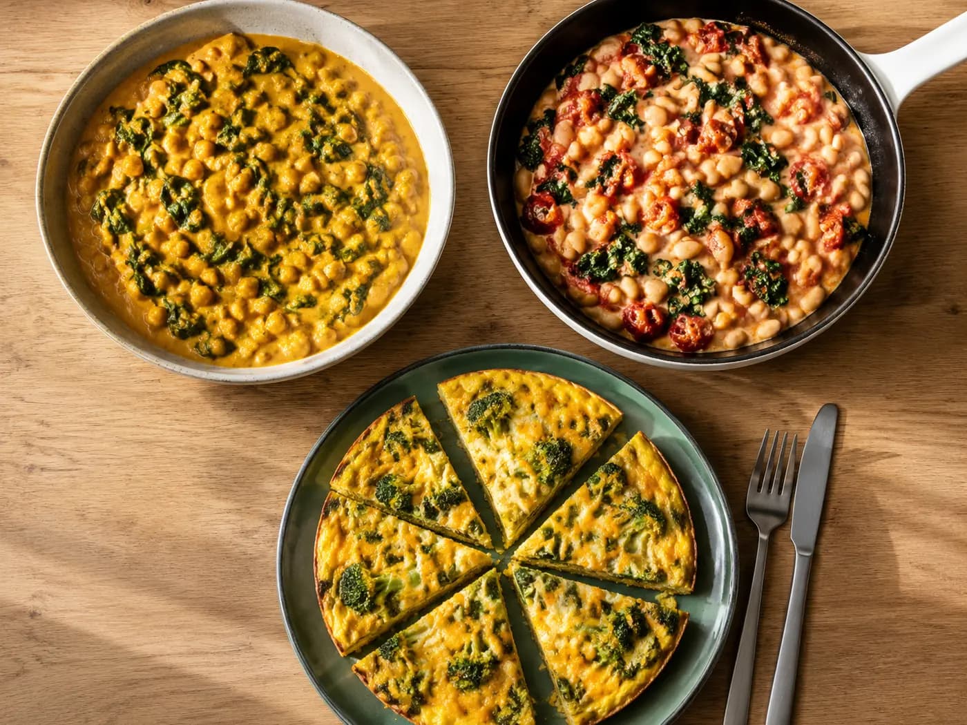 High-protein vegetarian 30-minute meals including coconut chickpea curry and crispy sesame tofu