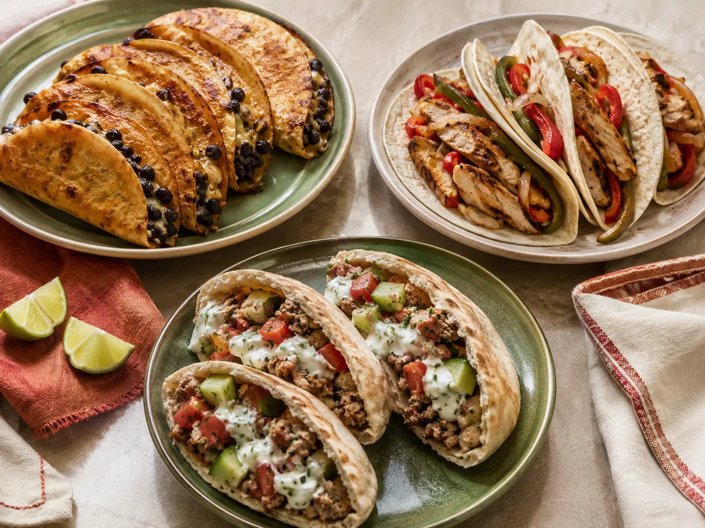 Fast taco and wrap dinners including blackened fish tacos and sheet pan chicken fajitas