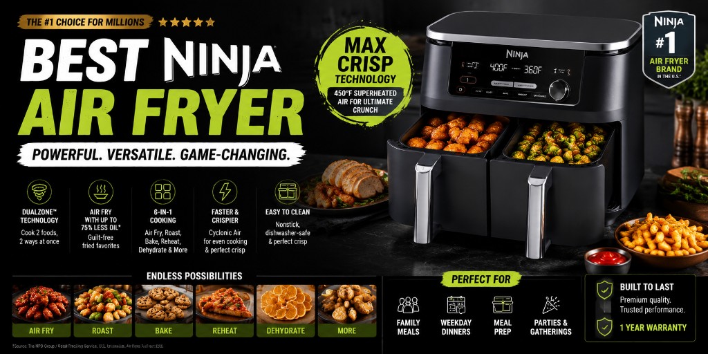 Best Ninja Air Fryer — DualZone Ninja air fryer with crispy foods